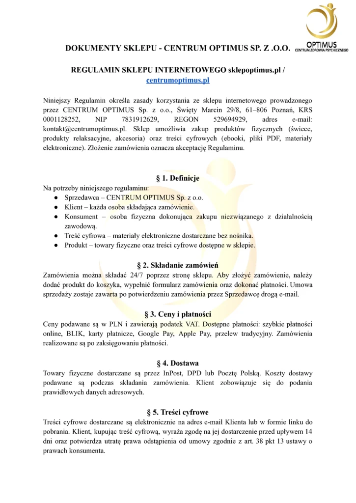 dokmenty sklepu centrum optimus 1